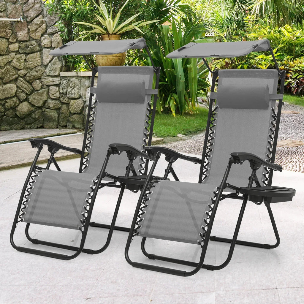 Nouveauté 2026 – Ensemble de 2 chaises MoNiBloom Zero Gravity , fauteuils de plage/terrasse pliables avec auvent et appui-tête, noirs