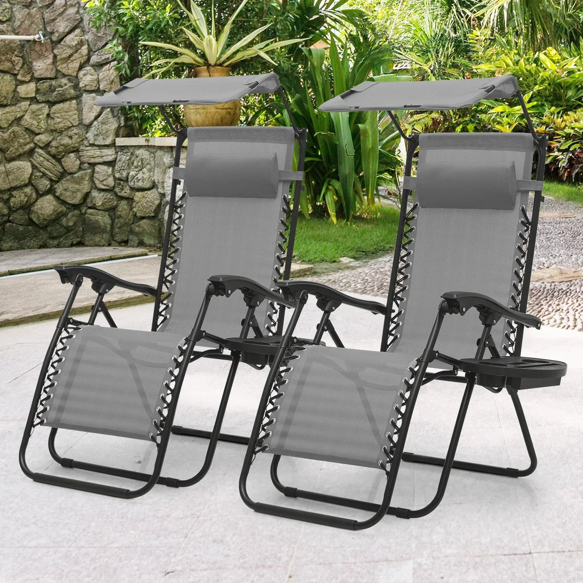 Nouveauté 2026 – Ensemble de 2 chaises MoNiBloom Zero Gravity , fauteuils de plage/terrasse pliables avec auvent et appui-tête, noirs