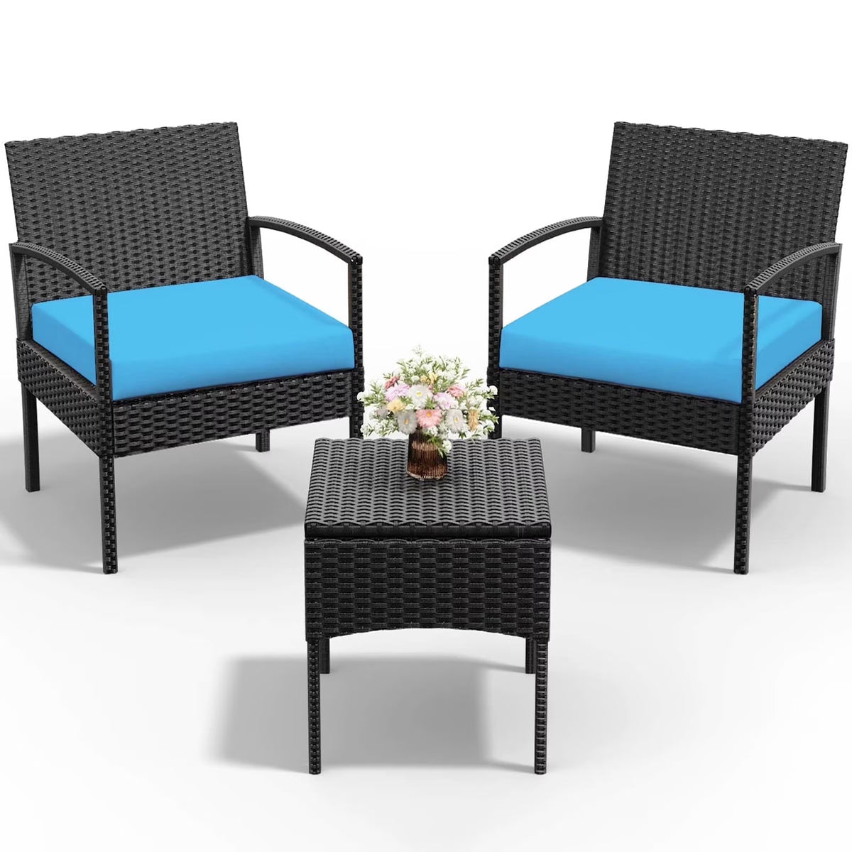 Nouveauté 2026 – Ensemble de mobilier de jardin Tappio , 3 pièces, style bistro, comprenant des chaises de conversation en rotin, une table d'appoint et des coussins. Idéal pour balcon, jardin ou terrasse. Couleur : rouge