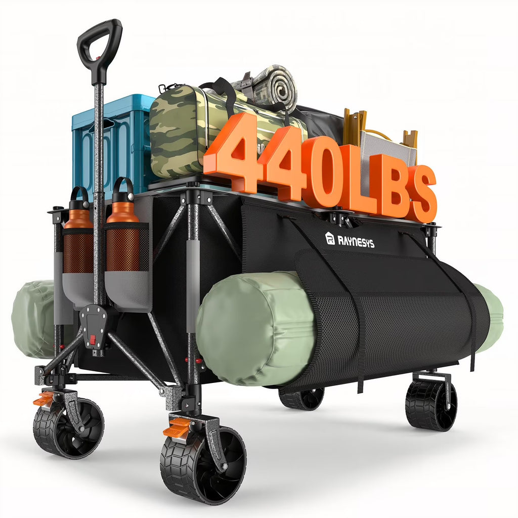 Nouveauté 2026 – Chariot pliable Raynesys 300L avec roues, , capacité de 200 kg, robuste, idéal pour la plage, les sports de sable, le camping et les courses, noir et gris