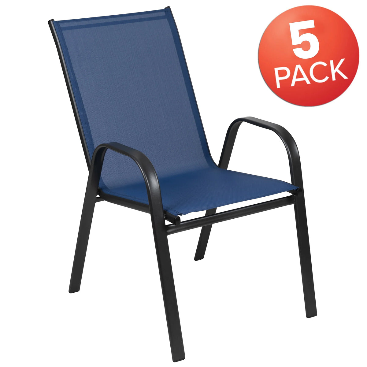 Nouveauté 2026 – Lot de 5 chaises empilables d'extérieur BizChair noires , revêtement Flex Comfort et structure en métal