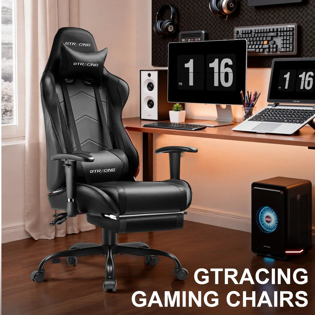 Nouveauté 2026 – Chaise de jeu GTRACING , chaise de bureau ergonomique avec soutien lombaire, revêtement en cuir PU, repose-pieds et appui-tête réglable, rouge