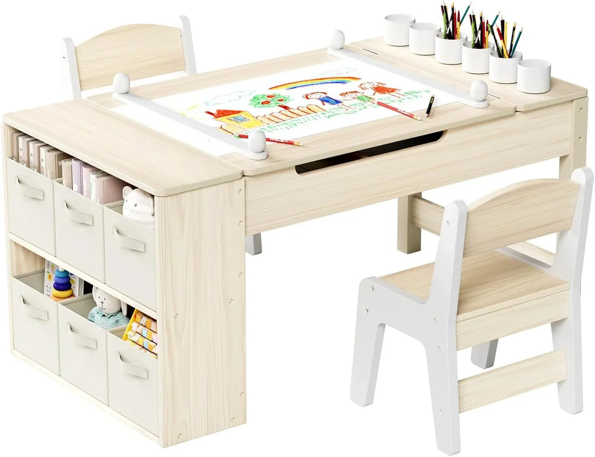 Nouveauté 2026 – Ensemble table et 2 chaises LAZY BUDDY pour enfants , chevalet 2 en 1 et table de bricolage pour tout-petits avec bacs de rangement, gobelets de peinture et rouleau de papier, idéal pour les enfants de 3 ans et plus