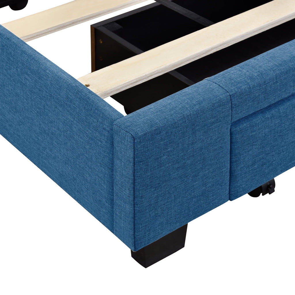 Nouveauté 2026 – Cadre de lit Queen Sesslife avec rangement, nouveau lit plateforme rembourré en lin amélioré avec 3 tiroirs, lit de rangement Queen avec tête de lit et lattes en bois, aucun sommier requis, supporte 227 kg, beige