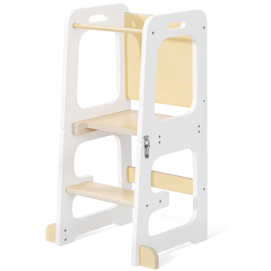 Nouveauté 2026 – Marchepied de cuisine JOZ pour tout-petits, tabouret d'apprentissage Montessori, tour pliable pour le comptoir, aide à la station debout pour les enfants, 3 hauteurs réglables, en bois, blanc