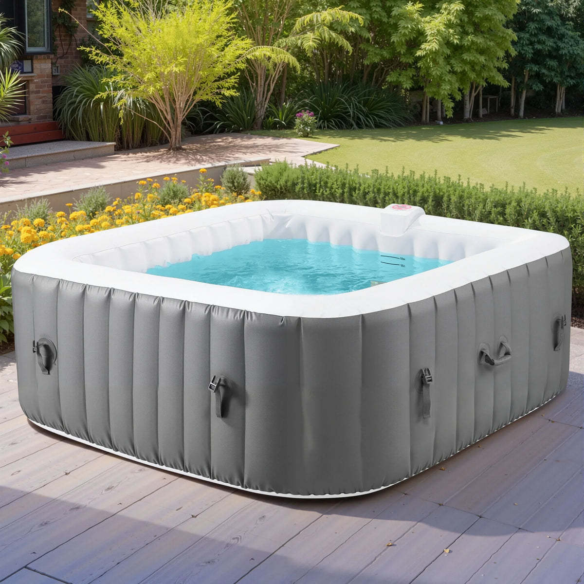 Nouveauté 2026 – Spa gonflable portable d'extérieur , 185 cm (73 pouces), 4 à 6 personnes, avec panneau de commande, 130 jets, couverture isolante et protection de fond, température jusqu'à 40 °C (104 °F), gris