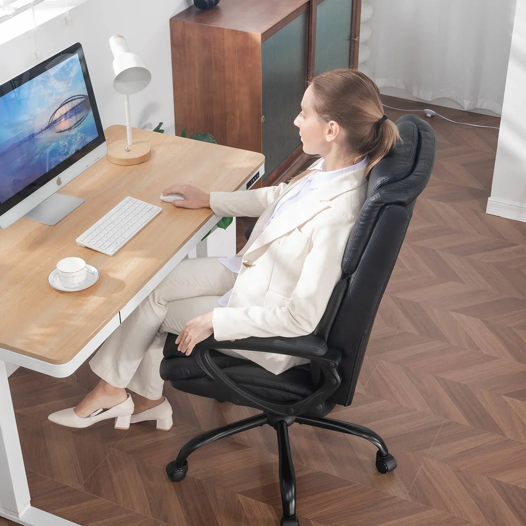 Nouveauté 2026 – Fauteuil de bureau ergonomique Mainstays Executive à dossier haut en cuir noir