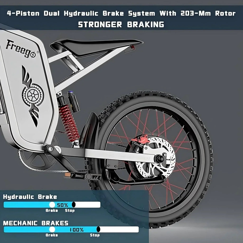Nouveauté 2026 – Vélo tout-terrain électrique Freego X2 Pro , vitesse maximale de 80 km/h, moteur de 6000 W (crête), batterie 60 V 30 Ah, pneus 19 x 2, suspension intégrale, freins hydrauliques, accélérateur à mi-course, homologué UL2849