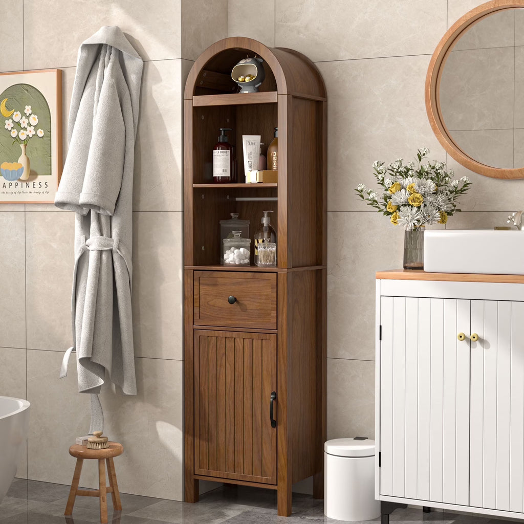 Nouveauté 2026 – Armoires de rangement hautes pour salle de bain Fiogmub avec portes et étagères, armoire à linge haute et étroite avec tiroir