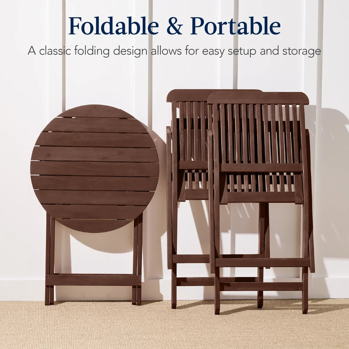 Nouveauté 2026 – Ensemble bistro 3 pièces en bois d'acacia Best Choice Products , mobilier de patio pliant avec 2 chaises et une table - Naturel