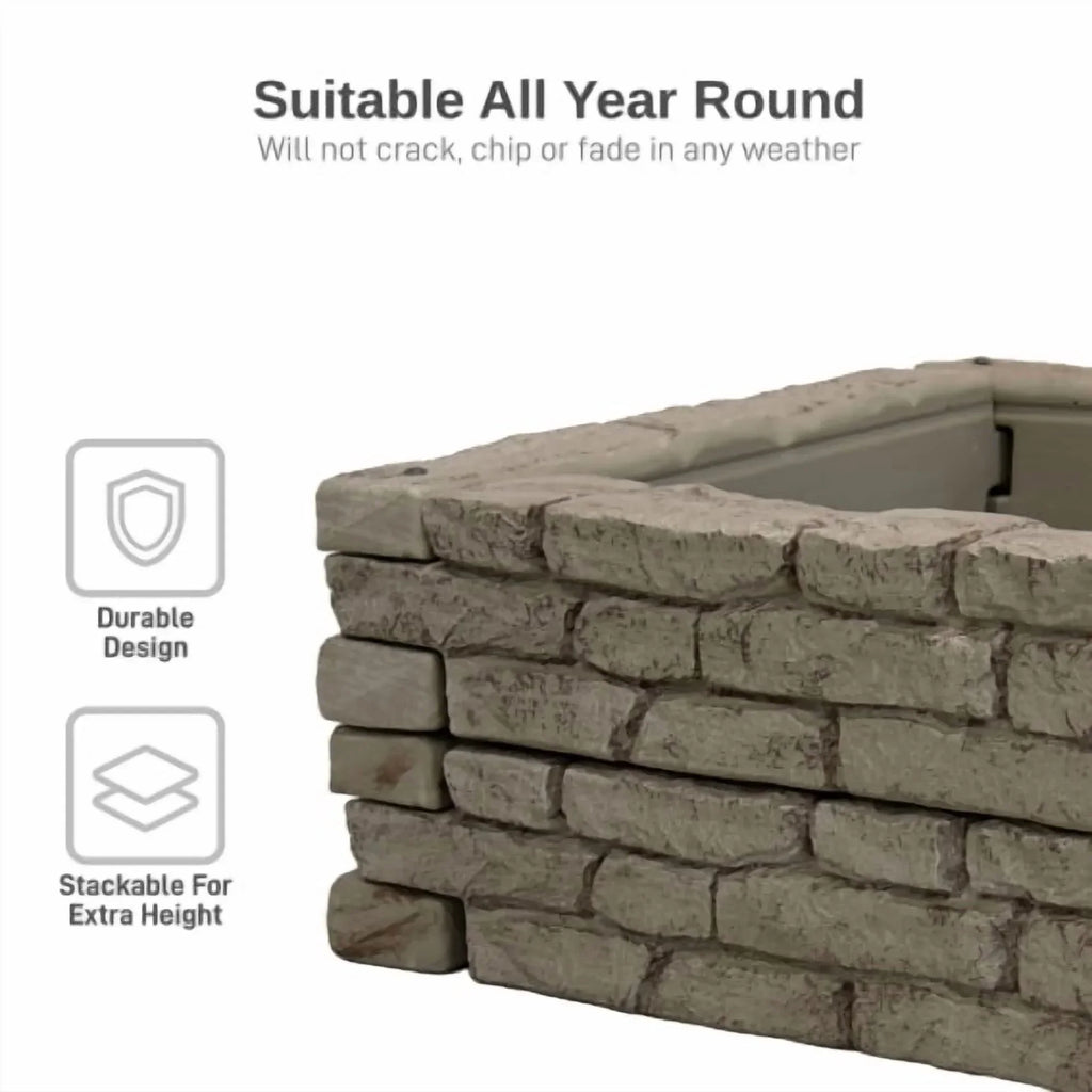 Nouveauté 2026 – RTS Home Accents Rock Lock Parterre de jardin surélevé en pierre droite (Lot de 2