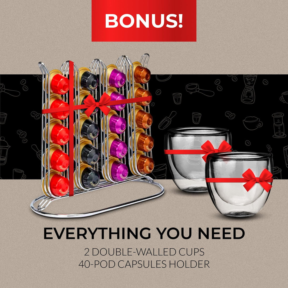 Nouveauté 2026 – Machine à expresso ChefWave pour capsules Nespresso (rouge), porte-capsules et tasses inclus