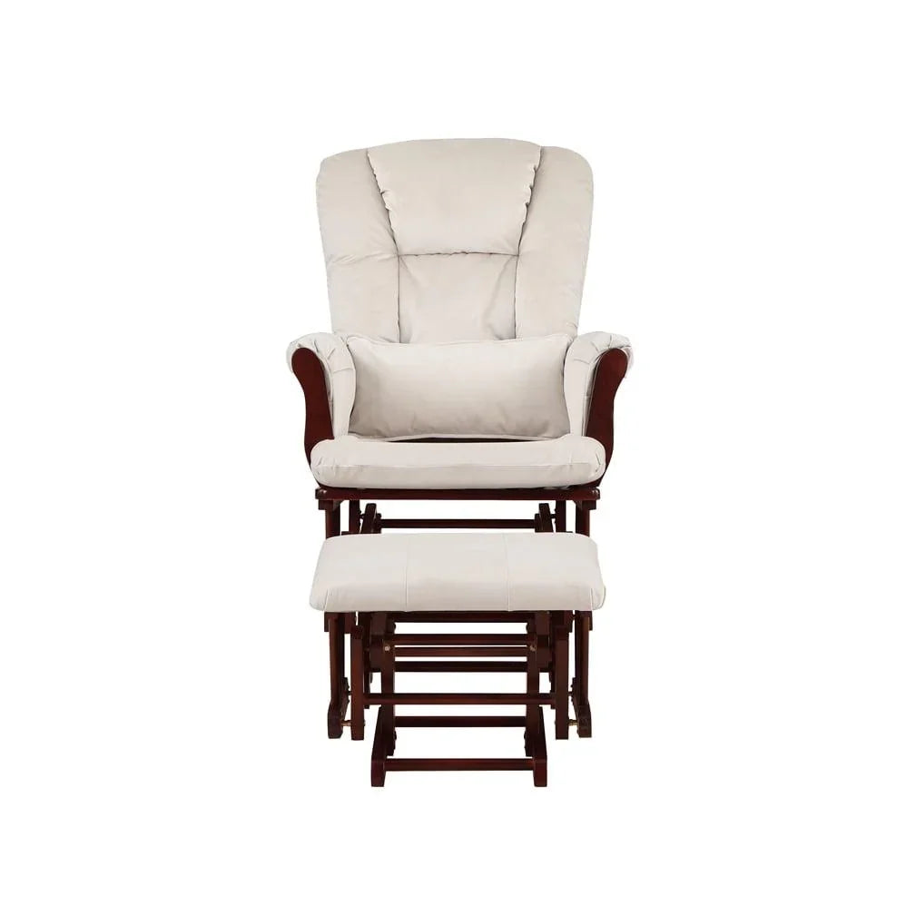 Nouveauté 2026 – Fauteuil à bascule Alice et repose-pieds avec coussin, finition espresso, coussins beiges, AFG