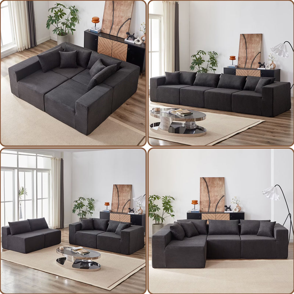 Nouveauté 2026 – Canapé d'angle modulaire en velours côtelé de 264 cm (104 pouces), ensemble de canapés de sol de luxe, mobilier d'intérieur rembourré, canapé compressé en mousse pour salon et chambre, combinaison libre de 4 pièces