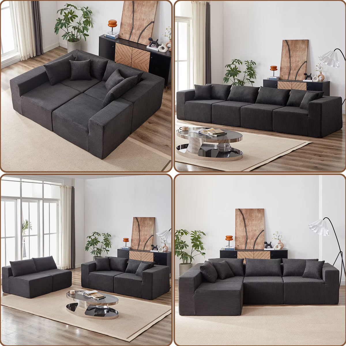 Nouveauté 2026 – Canapé d'angle modulaire en velours côtelé de 264 cm (104 pouces), ensemble de canapés de sol de luxe, mobilier d'intérieur rembourré, canapé compressé en mousse pour salon et chambre, combinaison libre de 4 pièces