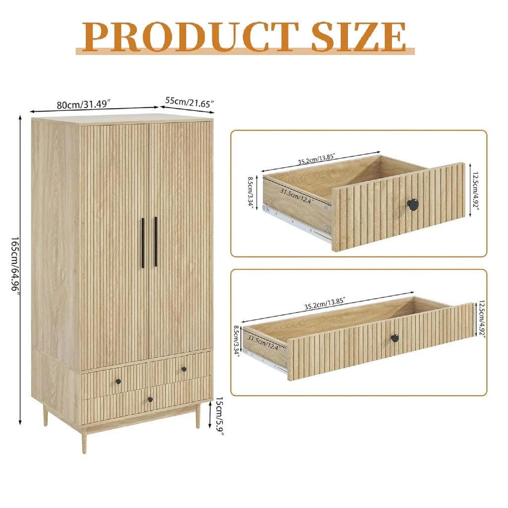 Nouveauté 2026 – Armoire-penderie Armoire à 2 portes, avec penderie et tiroirs, en bois blanc, idéale pour la chambre à coucher