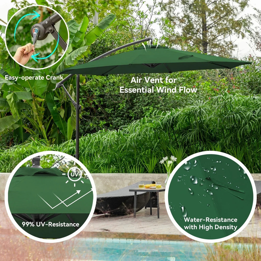Nouveauté 2026 – Parasol déporté suspendu JUSTLET de 3 m (10 pi) robuste avec base en 4 pièces incluse, beige