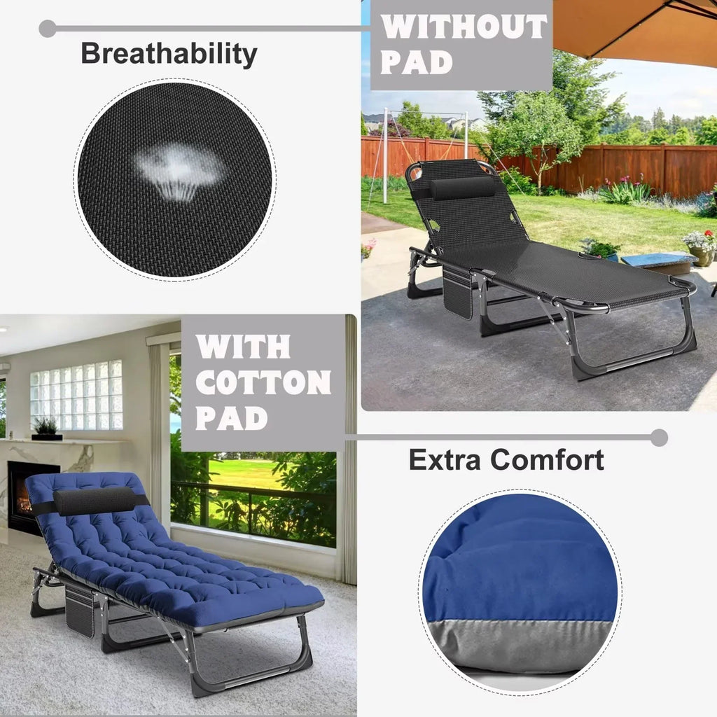 Nouveauté 2026 – Chaise longue MOPHOTO avec matelas, supportant jusqu'à 200 kg, lit de camp portable et robuste, réglable, idéal pour le camping, la piscine, la plage et la terrasse
