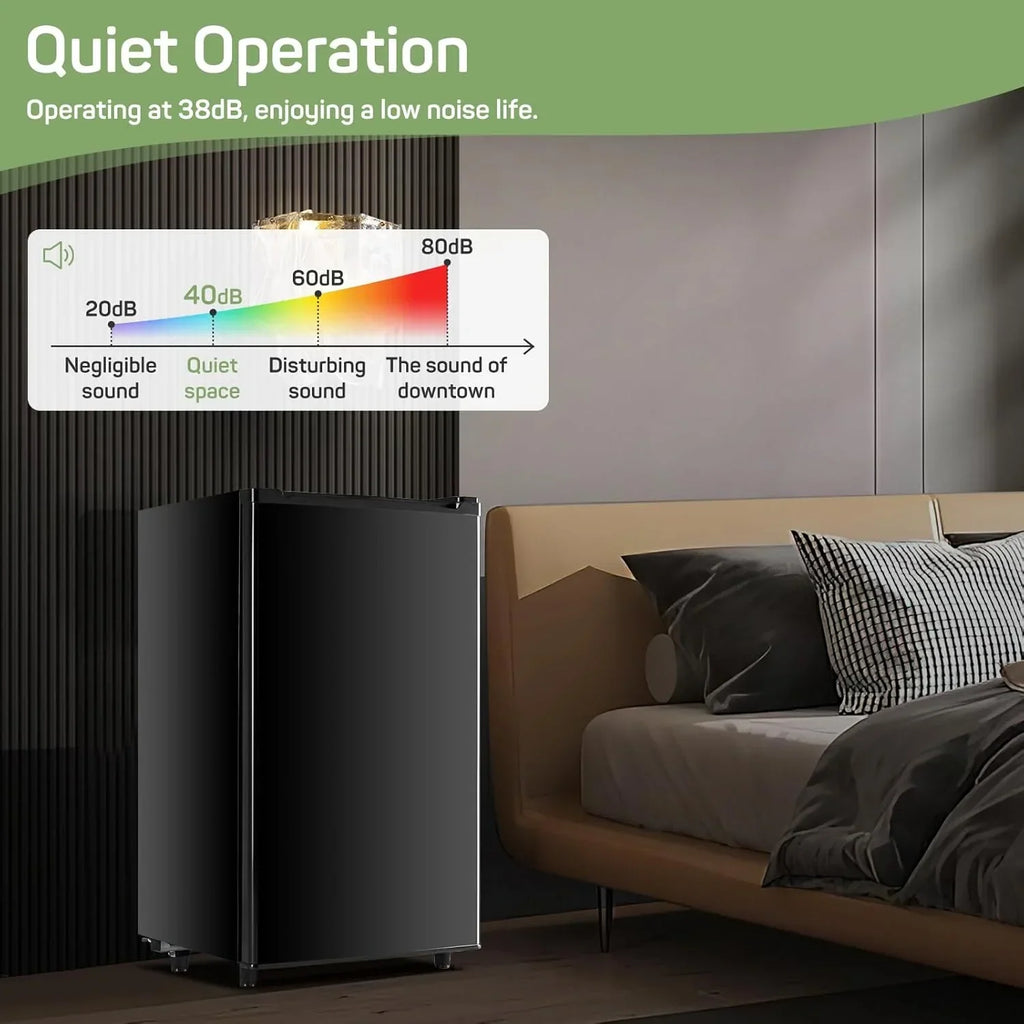 Nouveauté 2026 – Mini-réfrigérateur pour chambre à coucher, 3,2 pi³ (81 L), petit réfrigérateur avec congélateur pour dortoir ou bureau, compact, à une porte, thermostat réglable, silencieux, noir