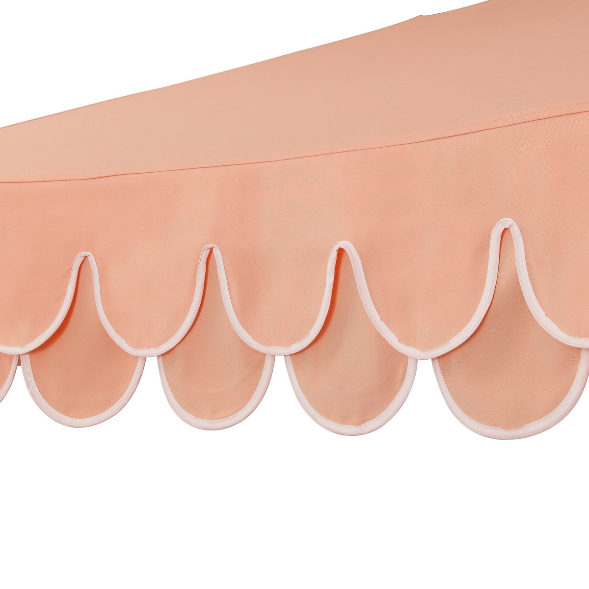 Nouveauté 2026 – Parasol de marché JONATHAN Y Tracy 2,74 m (9 pi), style classique milieu du siècle, franges festonnées, manivelle d'inclinaison automatique, aération et protection UV, rose corail/blanc, mât marron foncé
