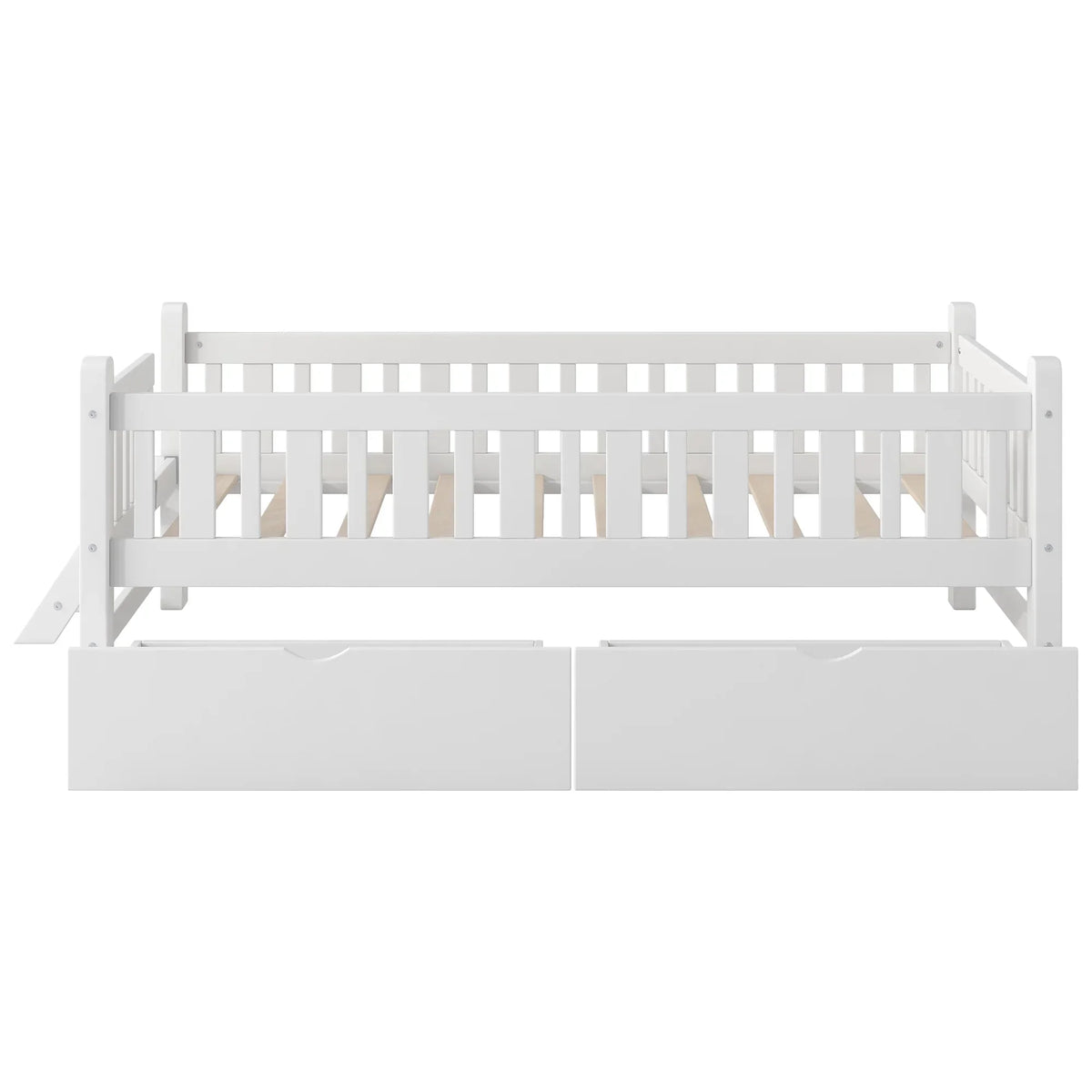 Nouveauté 2026 – Lit plateforme Euroco en bois, taille simple, avec 2 tiroirs et échelle, pour enfants et tout-petits, blanc