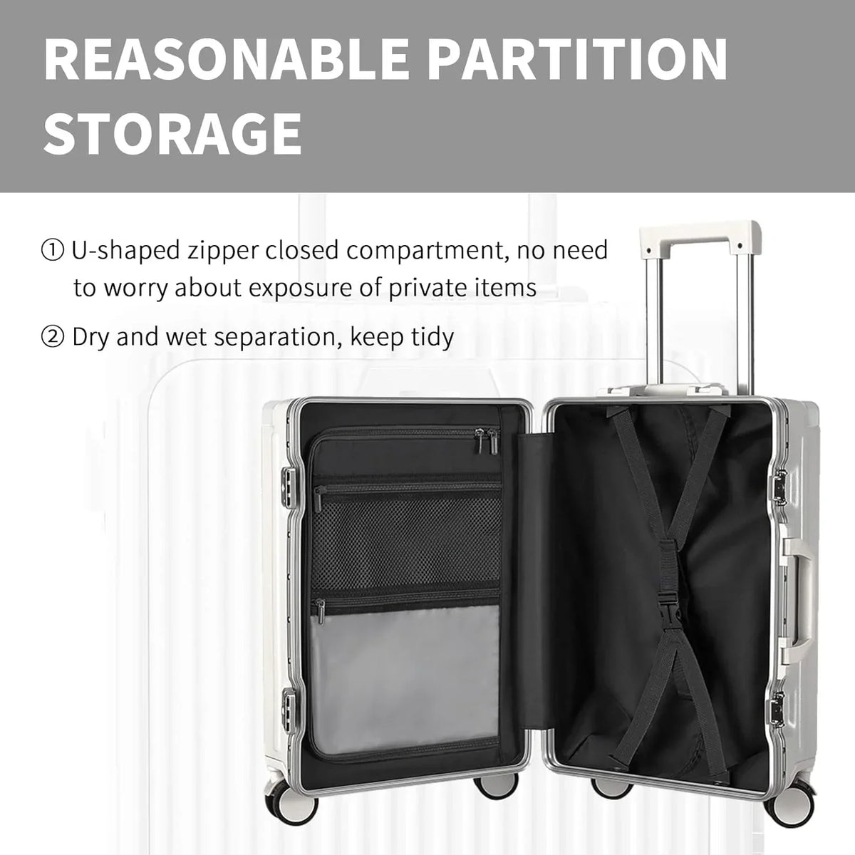 Nouveauté 2026 – Nouvelle valise cabine avec port de chargement USB, compartiment avant, serrure TSA, valise rigide cabine approuvée par les compagnies aériennes avec roulettes multidirectionnelles (grise, 20 pouces