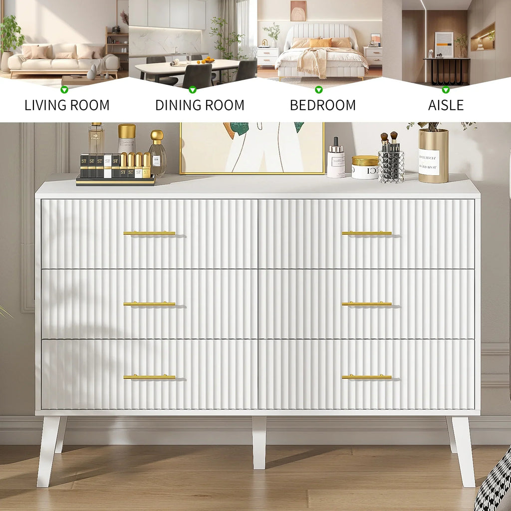 Nouveauté 2026 – Commode à 6 tiroirs Fluted , commode moderne large, commode double à 6 tiroirs