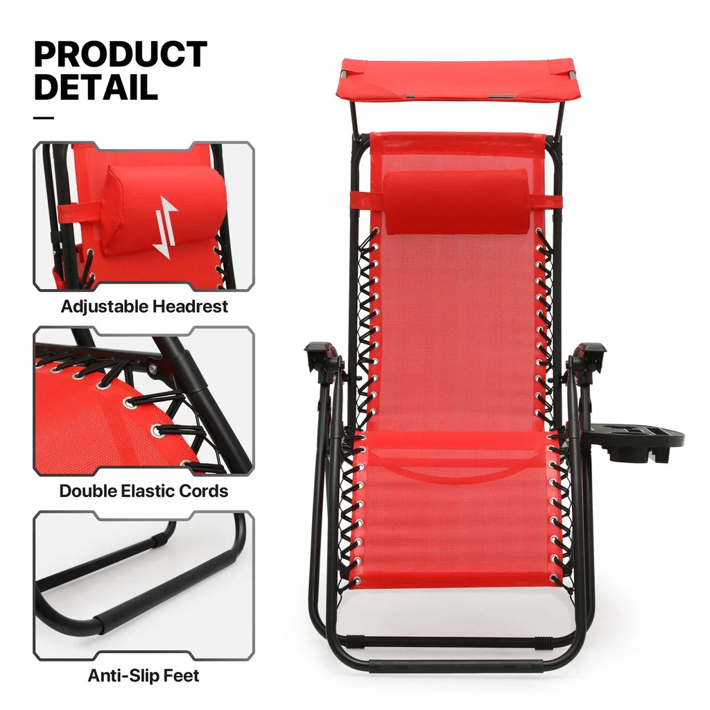 Nouveauté 2026 – Ensemble de 2 chaises MoNiBloom Zero Gravity , fauteuils de plage/terrasse pliables avec auvent et appui-tête, noirs