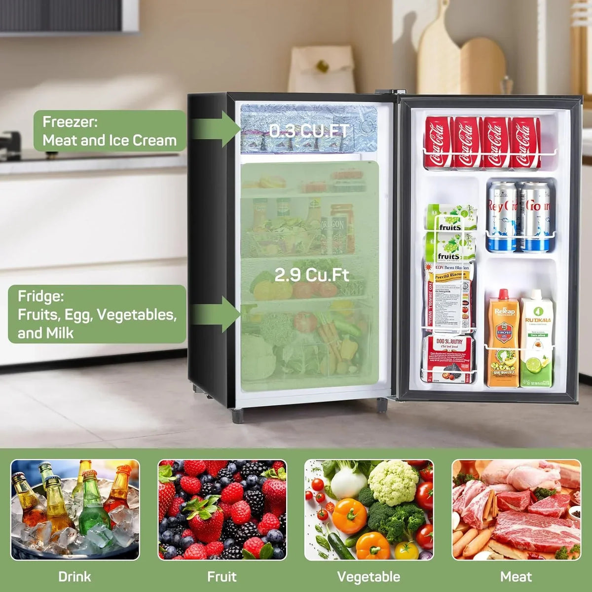 Nouveauté 2026 – Mini-réfrigérateur pour chambre à coucher, 3,2 pi³ (81 L), petit réfrigérateur avec congélateur pour dortoir ou bureau, compact, à une porte, thermostat réglable, silencieux, noir