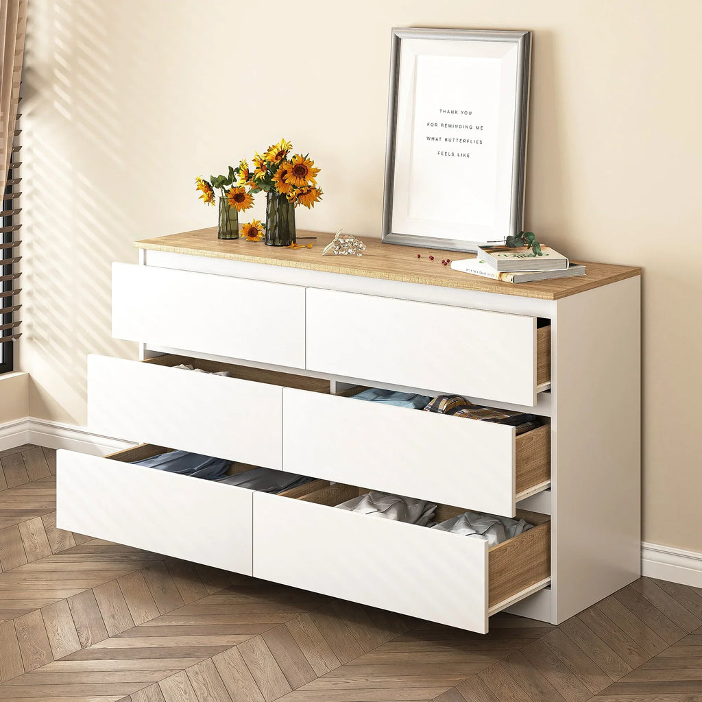 Nouveauté 2026 – Commode Resenkos moderne style milieu du siècle, 6 tiroirs, large, pour chambre à coucher, grise