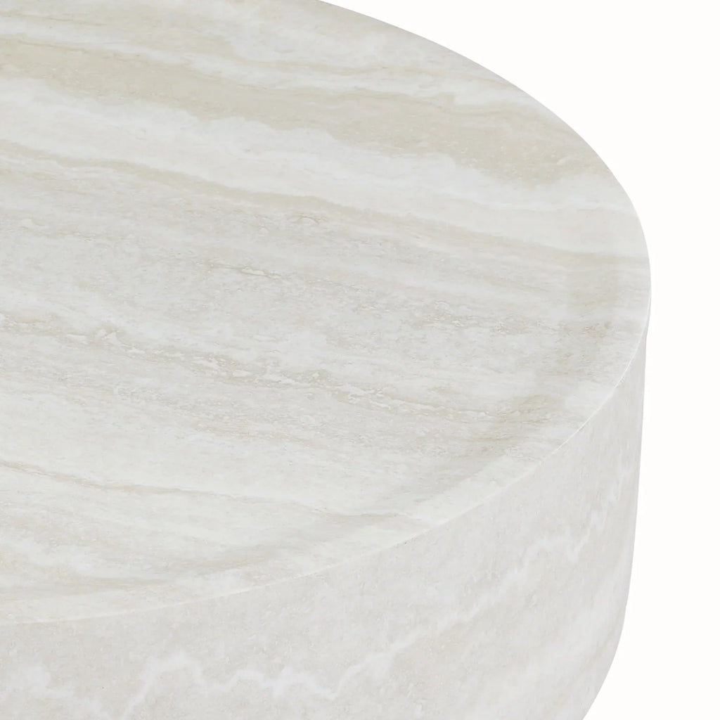 Nouveauté 2026 – Table basse ronde 31,49'' avec texture marbre, table basse circulaire moderne en fibre de verre, table d'appoint pour salon ou extérieur, livrée montée, finition marbre