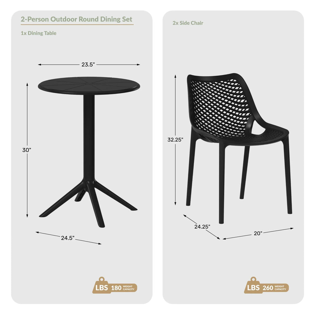 Nouveauté 2026 – Ensemble bistro de patio extérieur 3 pièces WestinTrends Playa en résine, vert olive, avec chaises d'appoint empilables