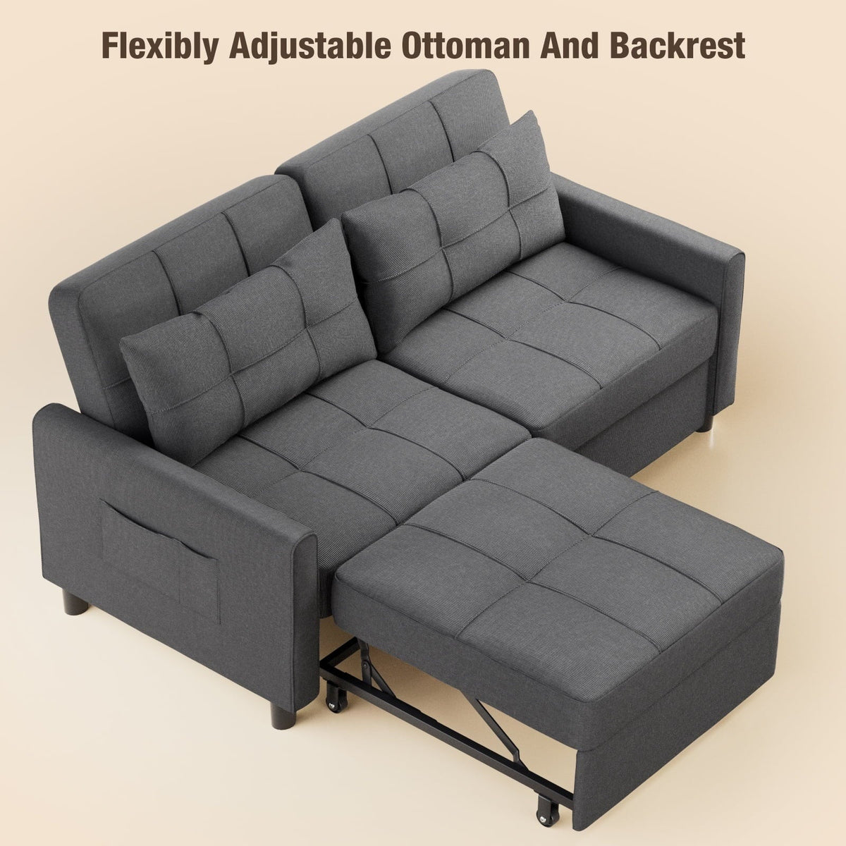 Nouveauté 2026 – Canapé-lit convertible 3 en 1 Lofka avec rangement, dossier réglable et fonction gigogne - Fauteuil-lit idéal pour les petits espaces et les appartements, gris foncé