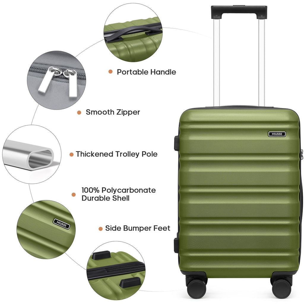 Nouveauté 2026 – Ensemble de bagages MIUSSE , 3 pièces : valise cabine 20 pouces à roulettes, coque rigide 100 % PC avec serrure TSA, conforme aux normes des compagnies aériennes, avec sac à dos de voyage pour hommes et femmes