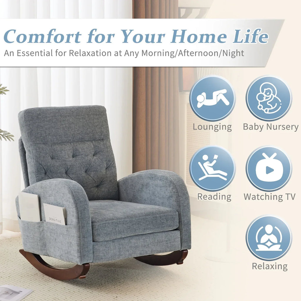 Nouveauté 2026 – Fauteuil à bascule Ktaxon , fauteuil de lecture inclinable, confortable, revêtu de velours peluche, canapé à bascule une place, beige, idéal pour le salon, la chambre d'enfant ou la chambre à coucher