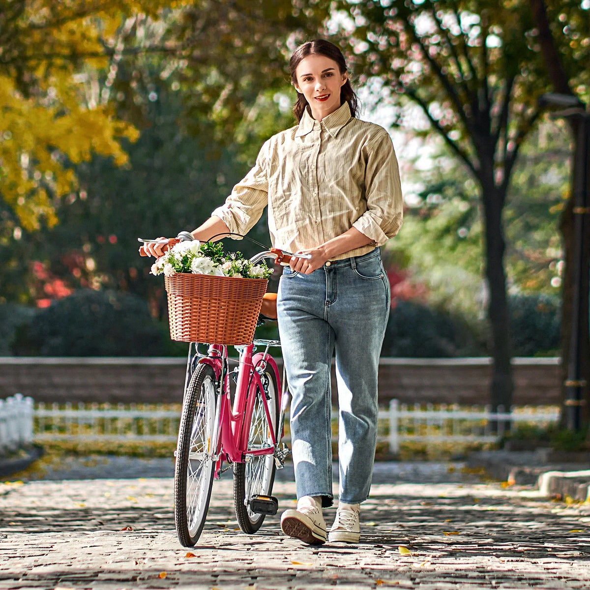Nouveauté 2026 – Vélo confort femme Viribus , 24 pouces, style cruiser plage et ville, avec panier, blanc
