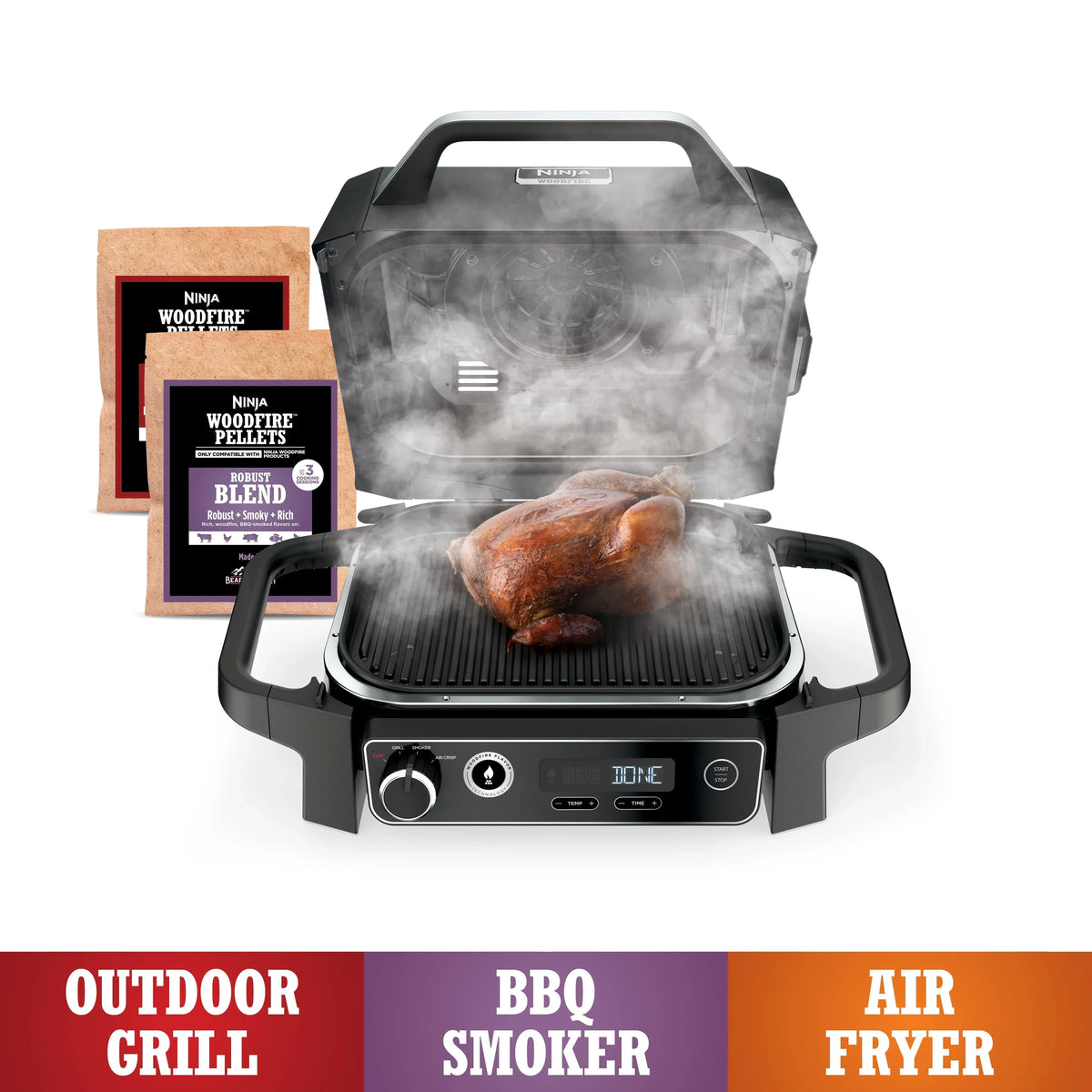 Nouveauté 2026 – Barbecue et fumoir d'extérieur Woodfire , 3 en 1 : grill, fumoir et friteuse à air chaud, avec technologie Woodfire, OG700