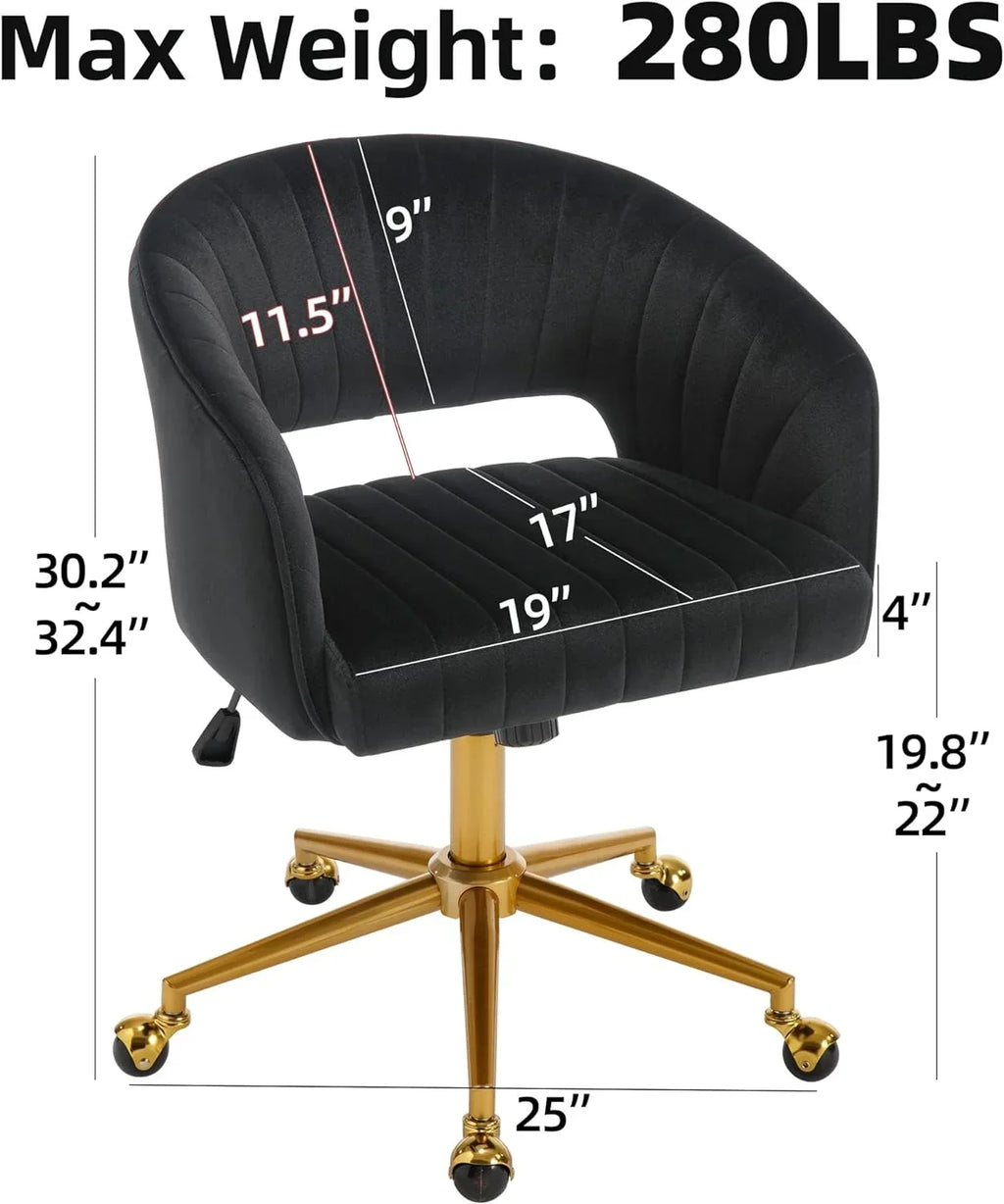 Nouveauté 2026 – Chaise de bureau Westice , chaise de travail en velours, chaise pivotante réglable en hauteur avec base dorée, idéale pour coiffeuse, bureau, salon ou salle informatique, beige