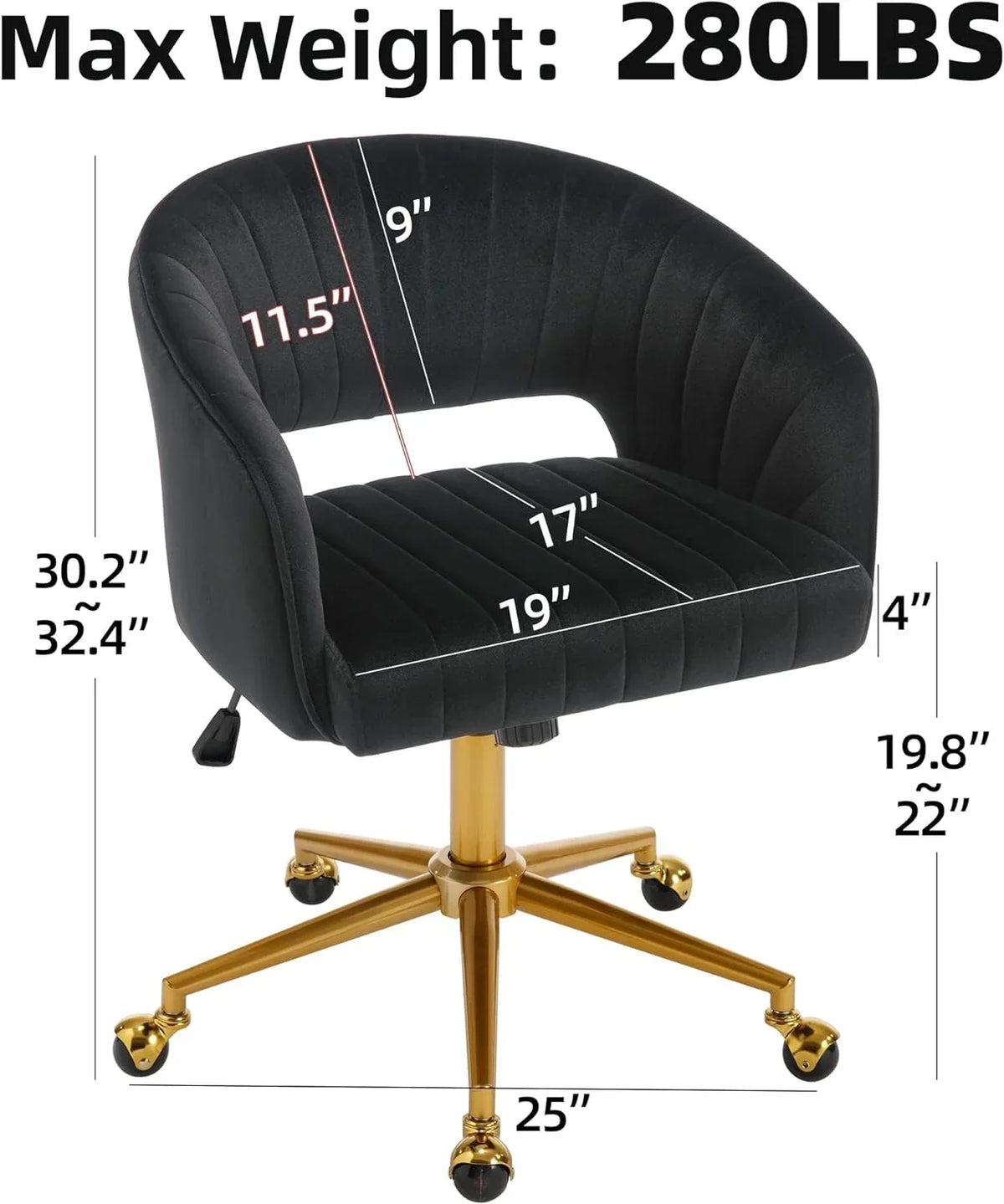 Nouveauté 2026 – Chaise de bureau Westice , chaise de travail en velours, chaise pivotante réglable en hauteur avec base dorée, idéale pour coiffeuse, bureau, salon ou salle informatique, beige