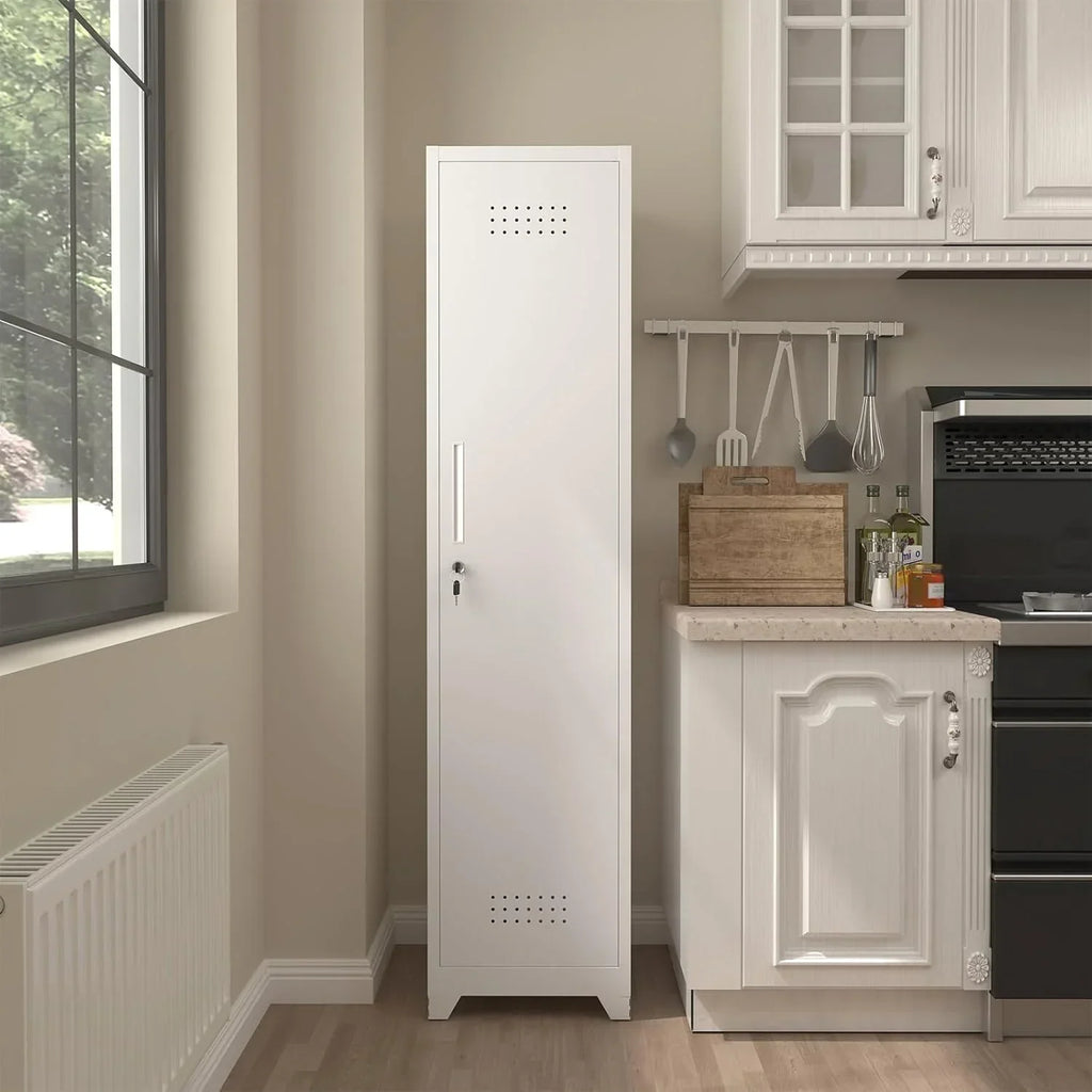 Nouveauté 2026 – Armoire à balais Marcree Slim , armoire métallique avec étagères et tringle de suspension, armoire de rangement utilitaire de 165 cm avec porte verrouillable, armoire de rangement haute pour produits de nettoyage, idéale pour la cuis