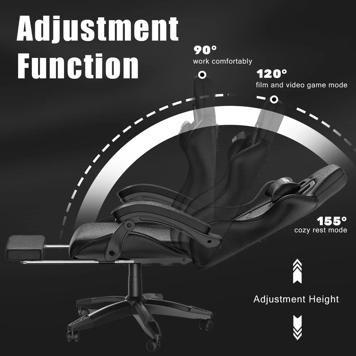 Nouveauté 2026 – Chaise de jeu Bigzzia , chaise de bureau ergonomique avec appui-tête et soutien lombaire réglables en hauteur, pour adultes et adolescents, noir et blanc