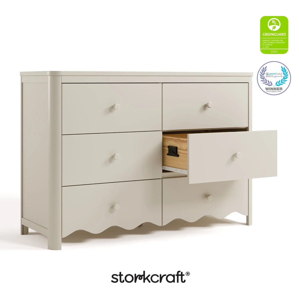 Nouveauté 2026 – Commode pour chambre d'enfant Storkcraft Casablanca 6 tiroirs, couleur sauge