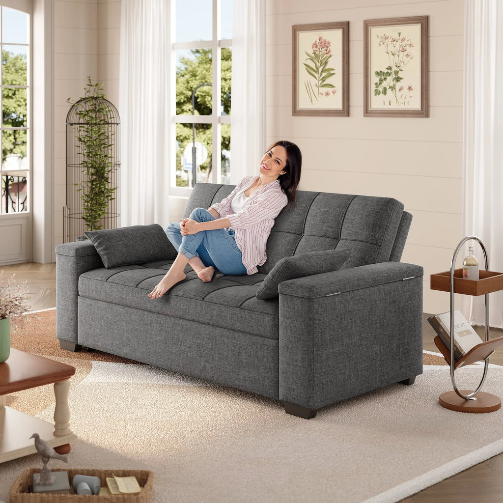 Nouveauté 2026 – Canapé-lit convertible 3 en 1 Lofka avec rangement, dossier réglable et fonction gigogne - Fauteuil-lit idéal pour les petits espaces et les appartements, gris foncé