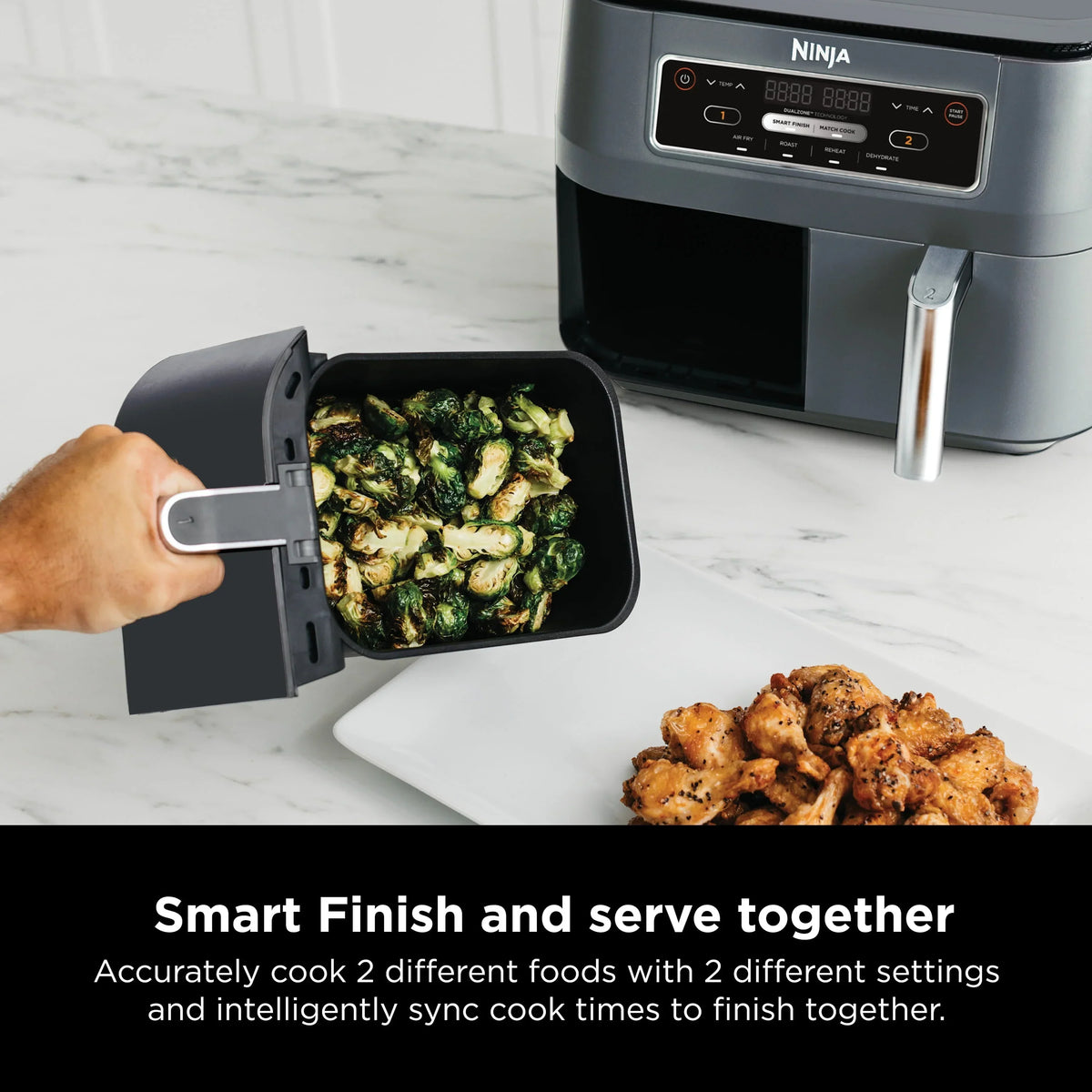 Nouveauté 2026 – Friteuse à air chaud Ninja Foodi 4 en 1 de 8 pintes (7,6 L) avec 2 paniers et technologie DualZone (DZ100WM). Fonctions : friture, rôtissage et plus encore