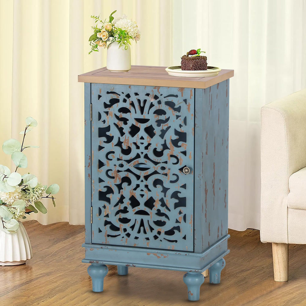 Nouveauté 2026 – Crédences et buffets sculptés creux Sophia & William , bois bleu, 2 étagères