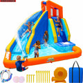 Nouveauté 2026 – Toboggan aquatique gonflable Sportspower® Big Wave II avec mur d'escalade et pataugeoire, 3-8 ans, ultra-résistant, certifié ASTM, garantie à vie sur le souffleur inclus