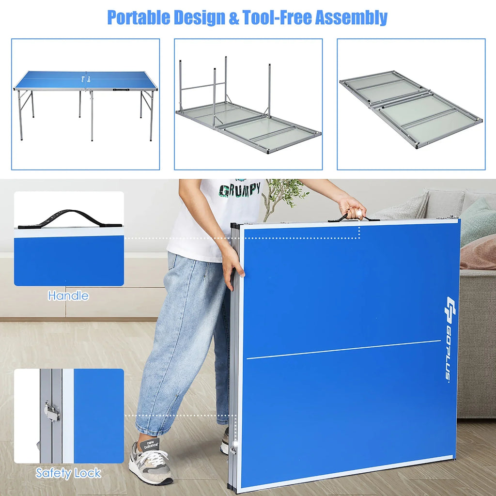 Nouveauté 2026 – Table de ping-pong portable Goplus (15 x 7,5 cm) avec accessoires, pour une utilisation intérieure et extérieure