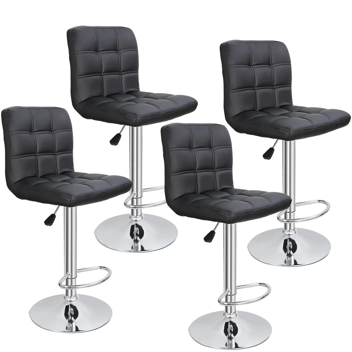Nouveauté 2026 – Ensemble de 4 tabourets de bar ZENY , coussin moelleux, structure en métal, pivotants, 61-81 cm, noir