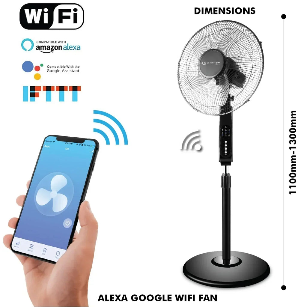 Nouveauté 2026 – Ventilateur sur pied oscillant Technical Pro Smart WiFi 16 pouces, 3 vitesses, noir