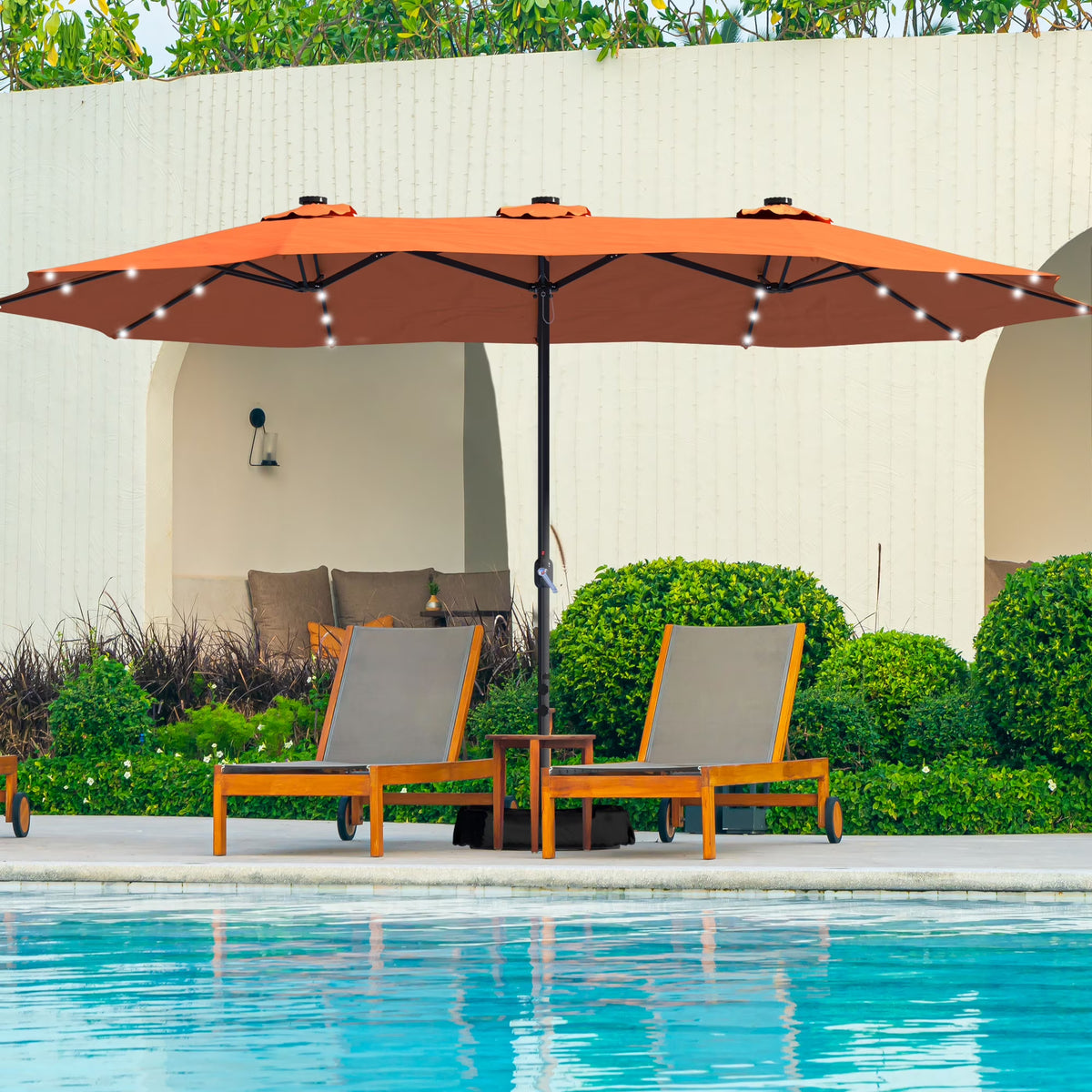 Nouveauté 2026 – Parasol rectangulaire Mondawe 4,57 m (15 pi) avec base et éclairage LED beige